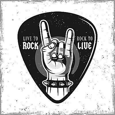 Guitar pick with heavy metal horns hand gesture Vector Illustration