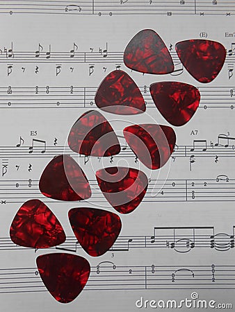 Guitar picks parallel aligned Stock Photo