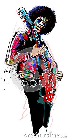 Guitar player with red electric guitar Vector Illustration