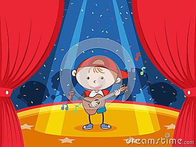 A Guitar Player under Limelight Vector Illustration