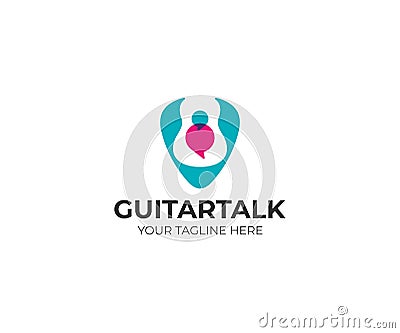 Guitar in plectrum and speech bubbles logo template. Guitar pick vector design Vector Illustration