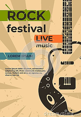 Guitar poster. Music jazz rock concert or party flyer, festival show or event retro grunge card. Vector placard with Vector Illustration