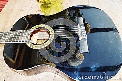Guitar and reflections, close-up Stock Photo