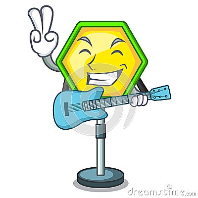 With guitar road traffic sign on the cartoon Vector Illustration