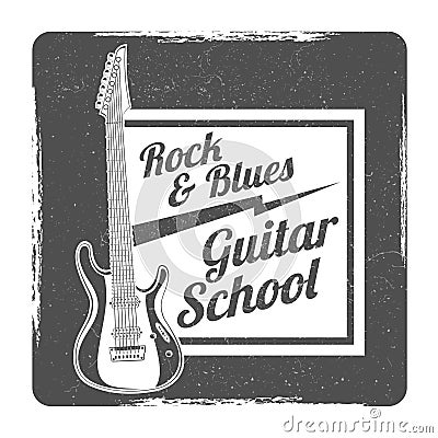 Guitar school grunge logo vector design Vector Illustration