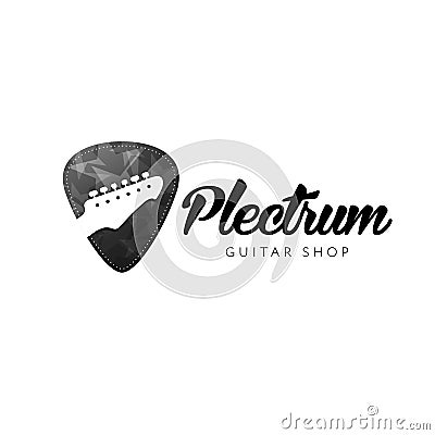 Guitar shop logo. Guitar headstocks isolated plectrum shape Vector Illustration