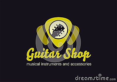 Guitar shop logo. Guitar in a plectrum shape Vector Illustration