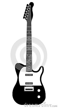 Guitar silhouette. Black and white string classical musical instrument, electric rock object, modern grunge or vintage Vector Illustration