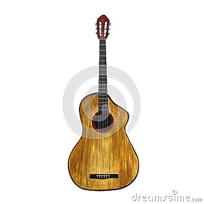 The guitar is six-stringed. The watercolor illustration is hand-drawn. Isolate it. For logos, badges, stickers and Cartoon Illustration