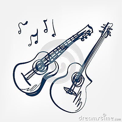 Guitar sketch vector illustration isolated design element Vector Illustration