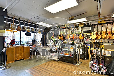 Guitar store full of guitars Editorial Stock Photo