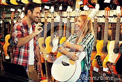 In Guitar Store Stock Photo