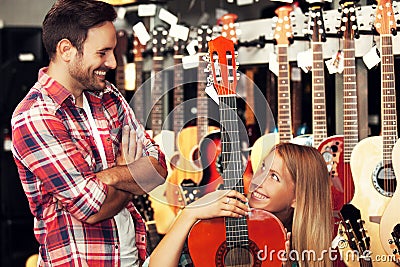 In Guitar Store Stock Photo