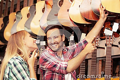 In Guitar Store Stock Photo