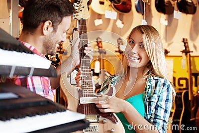 In Guitar Store Stock Photo