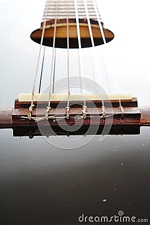 Guitar string closeup. POV artsy black shiny reflective guitar studio photo. Cartoon Illustration