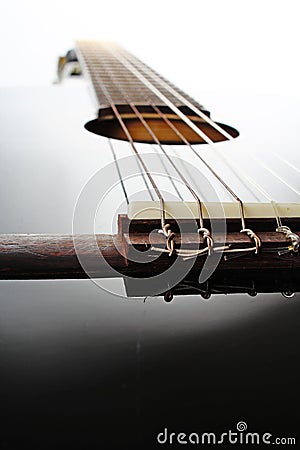 Guitar string closeup. POV artsy black shiny reflective guitar studio photo. Cartoon Illustration