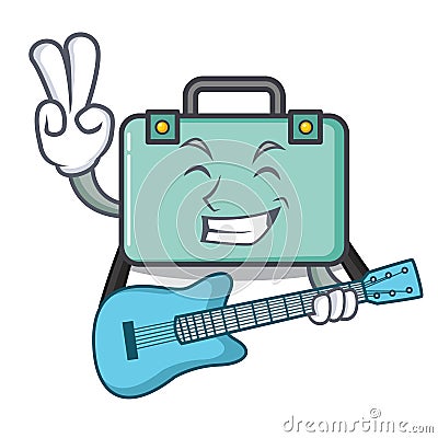 With guitar suitcase mascot cartoon style Vector Illustration