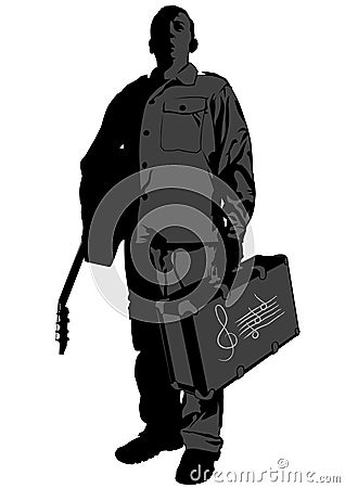 Guitar and suitcase one Vector Illustration