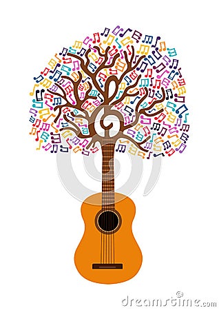 Guitar tree music note concept illustration Vector Illustration