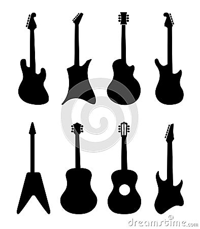 Guitar vector silhouettes. Rock, acoustic, electric guitars Vector Illustration