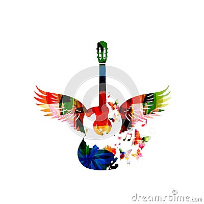 Guitar with Wings Vector Illustration