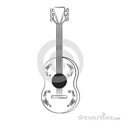 Guitar wooden music instrument cartoon in black and white Vector Illustration