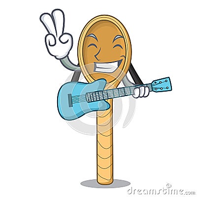 With guitar wooden spoon mascot cartoon Vector Illustration