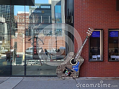 Guitar with word cloud outside Ryman Auditorium Editorial Stock Photo