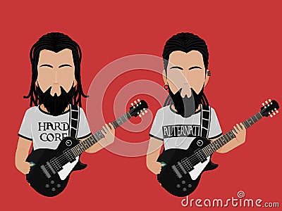 Guitarist alternative black beard Vector Illustration