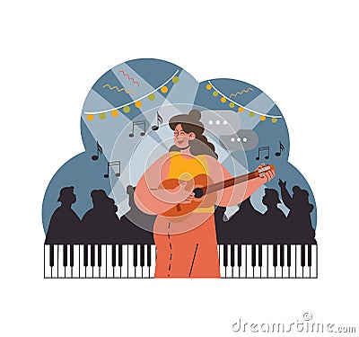 Guitarist center stage. Flat vector illustration Vector Illustration