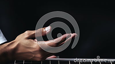 Guitarist hands playing acoustic guitar on black background, closeup Generative AI Cartoon Illustration