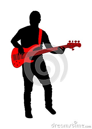 Guitarist player vector silhouette isolated on white background. Popular music super star on stage. Guitar music instrument. Stock Photo