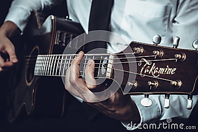 The guitarist plays the guitar the top view Editorial Stock Photo