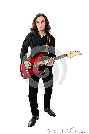 Guitarist with red guitar Stock Photo