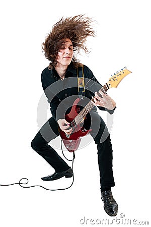 Guitarist with red guitar Stock Photo