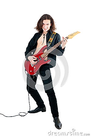 Guitarist with red guitar Stock Photo