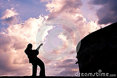 Guitarist silhouette Stock Photo