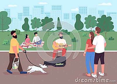 Guitarist on street flat color vector illustration Vector Illustration