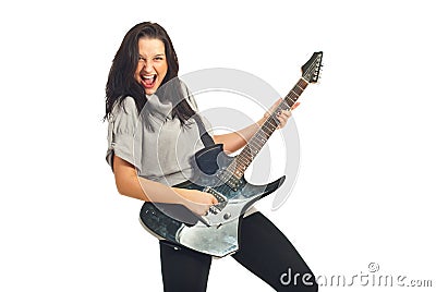 Guitarist woman singing Stock Photo