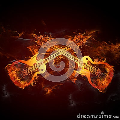 Guitars fire Cartoon Illustration