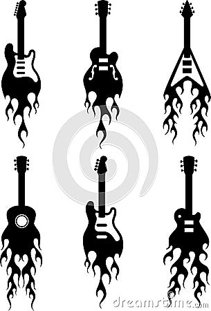 Guitars with flames silhouettes Vector Illustration