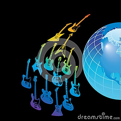 Guitars and globe Vector Illustration