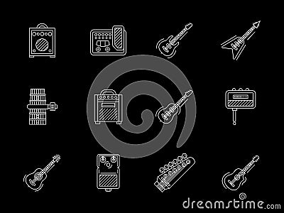 Guitars white line icons collection Stock Photo