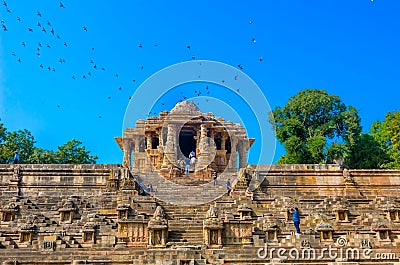 Visitors at Sun Temple, Modhera Gujarat. Editorial Stock Photo