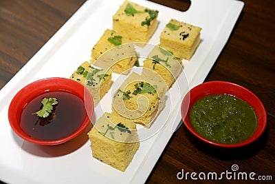 A Gujarati food Dhokla, an Indian regional food Stock Photo