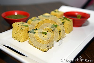 A Gujarati food Dhokla, an Indian regional food Stock Photo