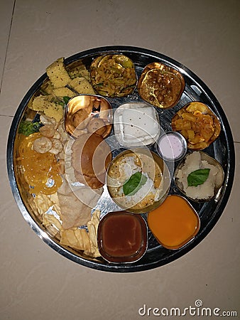 Gujarati Thali For Indian Food. Indian Testy Food In One Thali. Best indian Food made in home Stock Photo