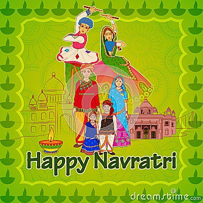 Gujrati people wishing Navratri Dussehra festival Vector Illustration