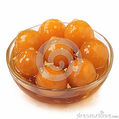 Gulab Jamun delectable dessert balls soaked in sugary syrup. Stock Photo